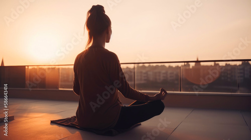 Young woman meditating at s...