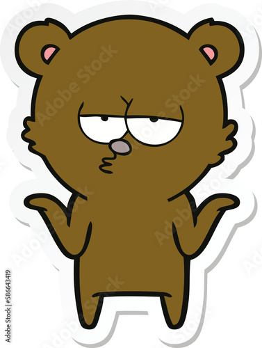 sticker of a bored bear cartoon shrugging