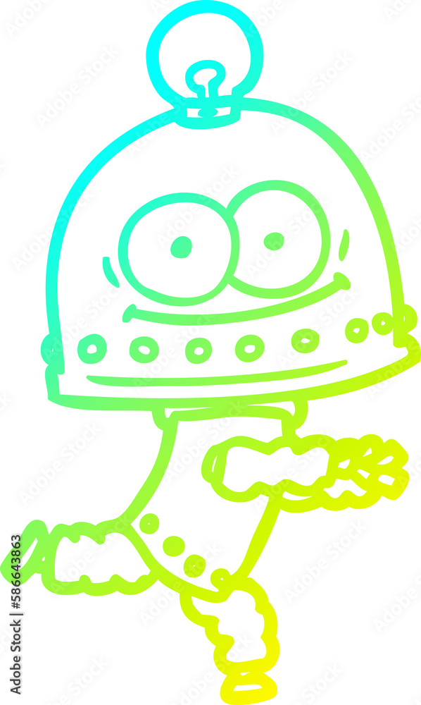 Fototapeta premium cold gradient line drawing happy carton robot with light bulb