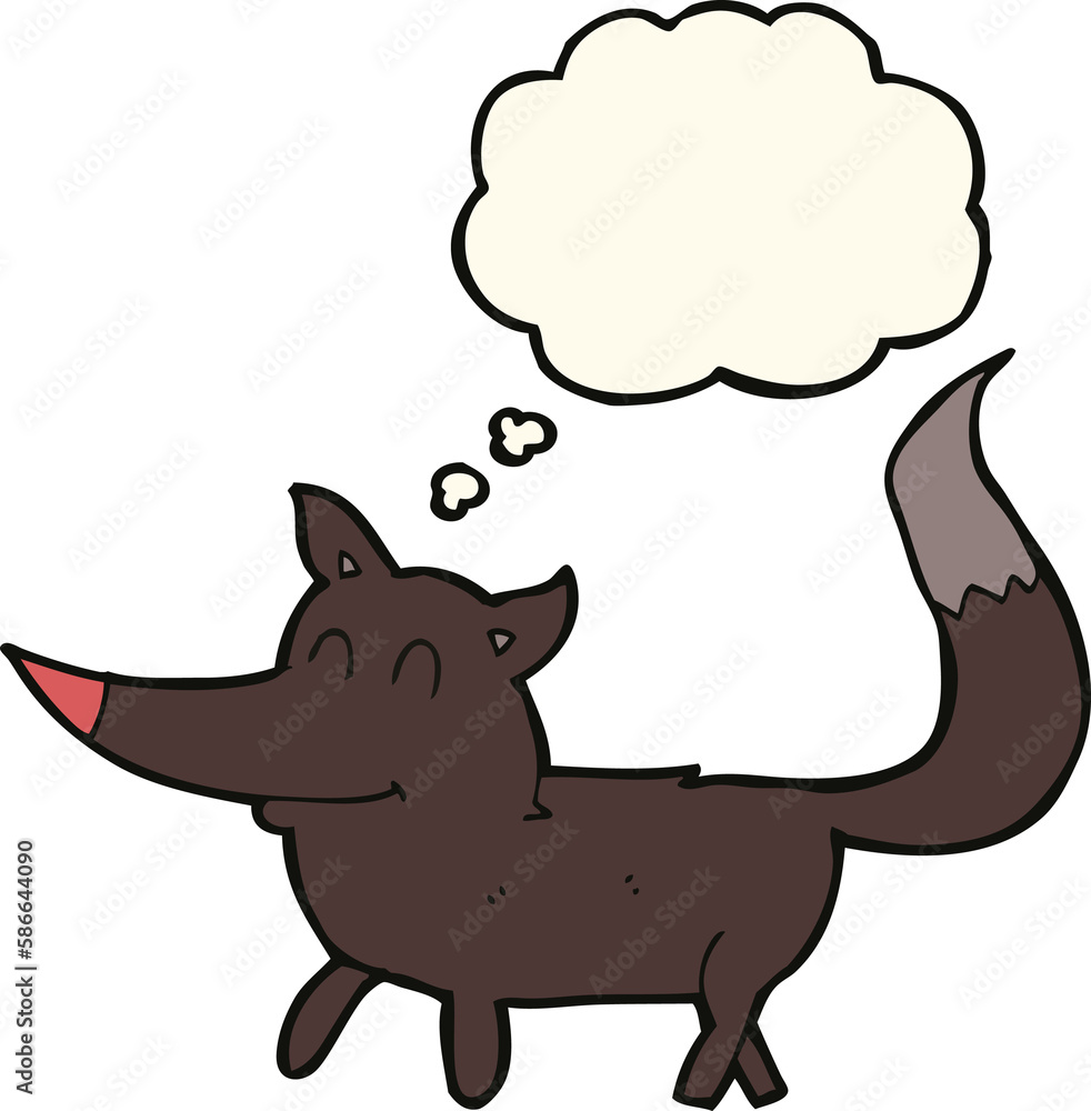 cartoon little wolf with thought bubble cartoon little wolf with thought bubble