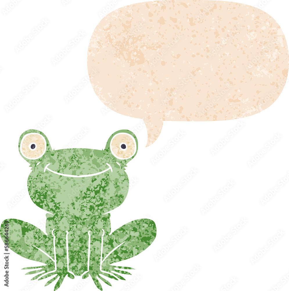 cartoon frog and speech bubble in retro textured style cartoon frog and speech bubble in retro textured style