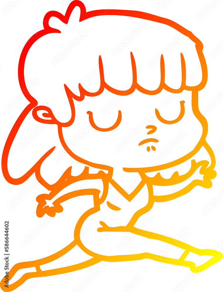 warm gradient line drawing cartoon indifferent woman running warm gradient line drawing cartoon indifferent woman running