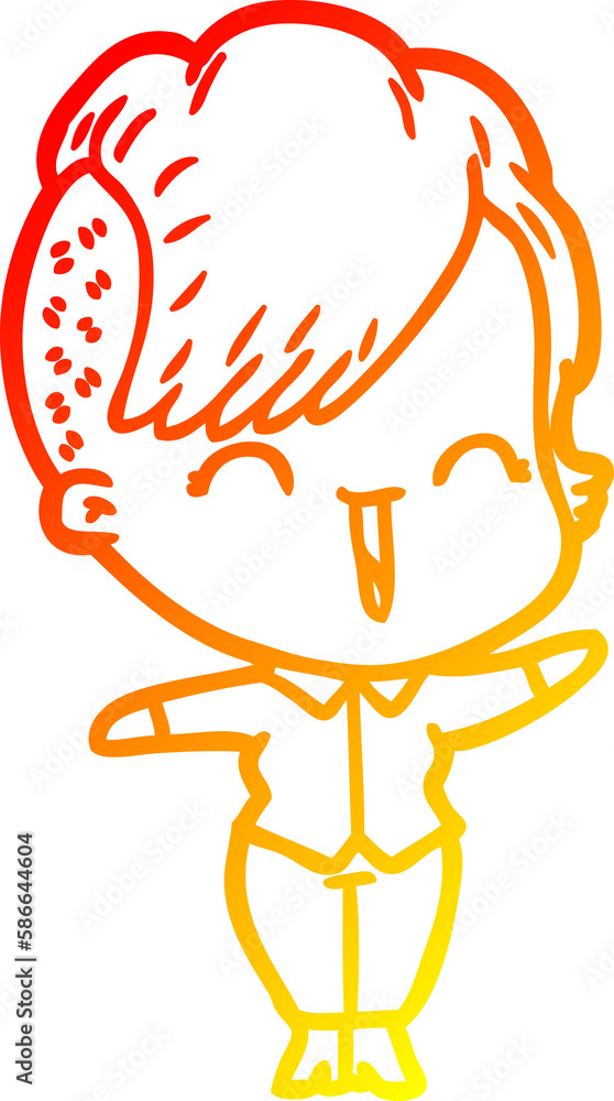 Fototapeta premium warm gradient line drawing cartoon happy hipster girl