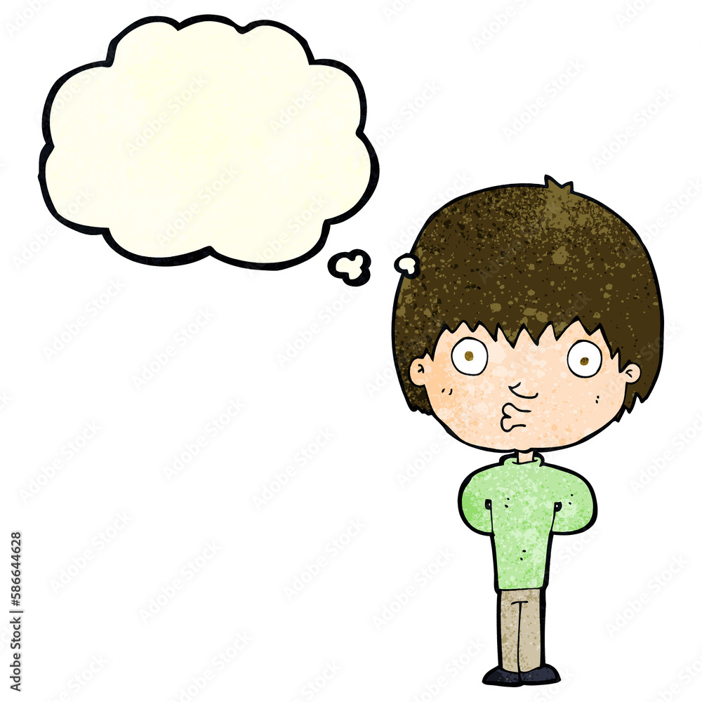 cartoon whistling boy with thought bubble cartoon whistling boy with thought bubble