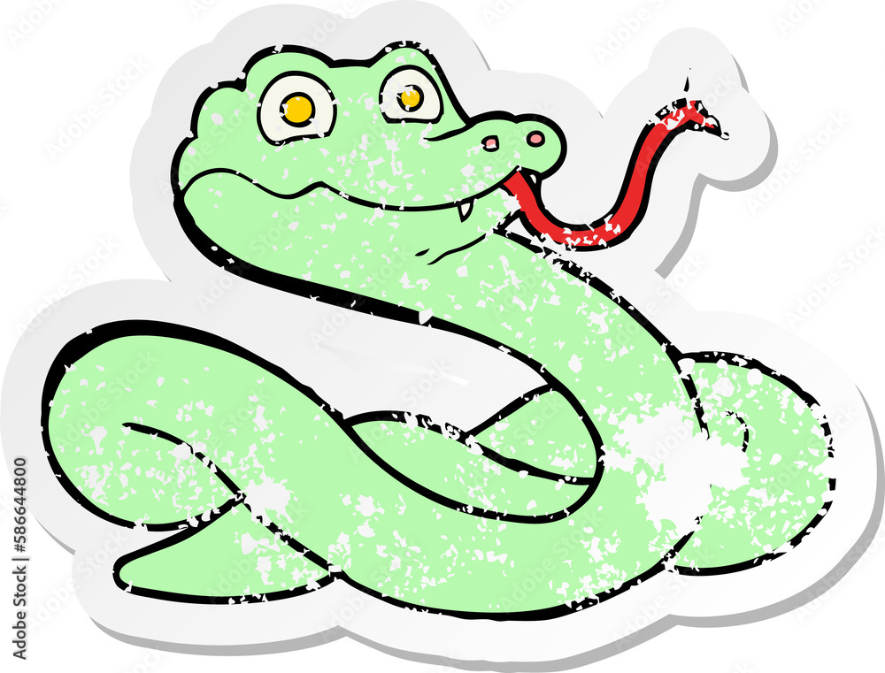 distressed sticker of a cartoon snake distressed sticker of a cartoon snake