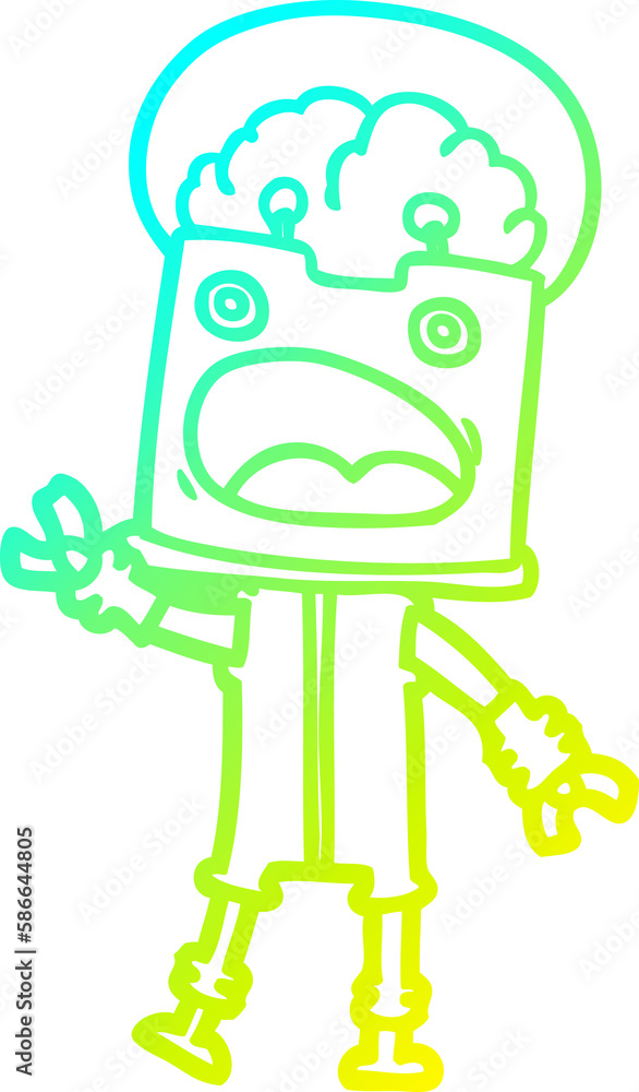 cold gradient line drawing cartoon robot
