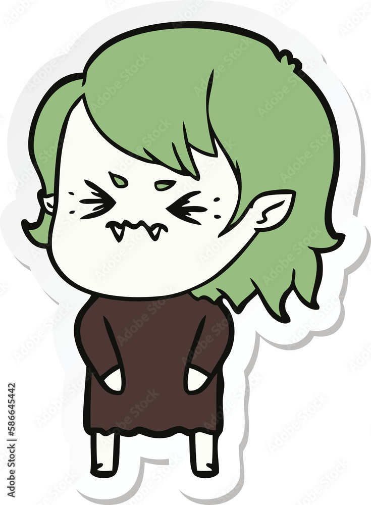 sticker of a annoyed cartoon vampire girl sticker of a annoyed cartoon vampire girl