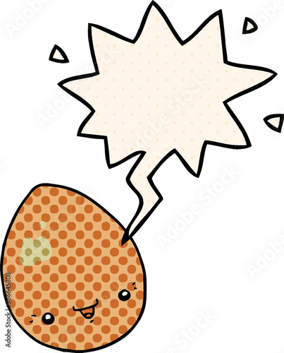 cartoon egg and speech bubble in comic book style