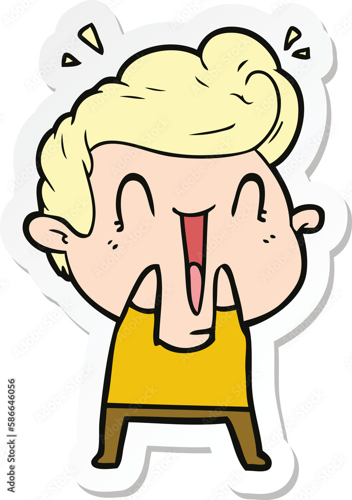 sticker of a cartoon happy man laughing sticker of a cartoon happy man laughing