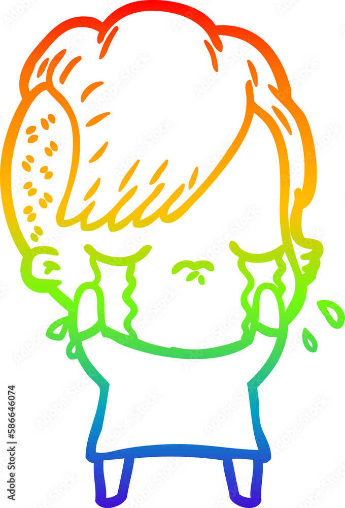 rainbow gradient line drawing cartoon crying girl rainbow gradient line drawing cartoon crying girl