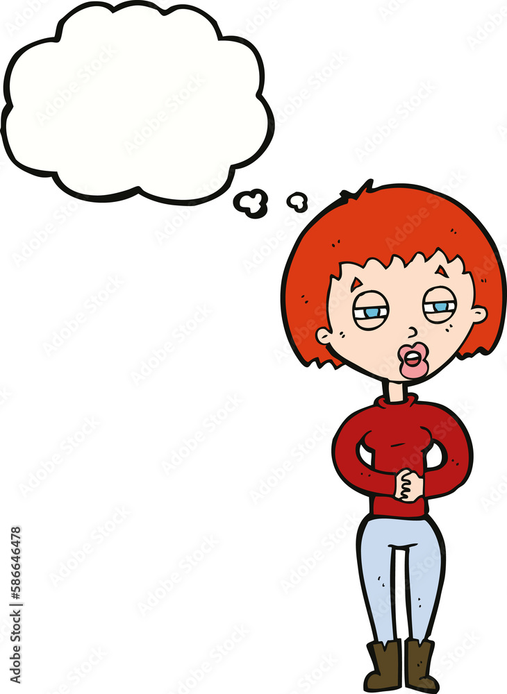 cartoon tired woman with thought bubble cartoon tired woman with thought bubble
