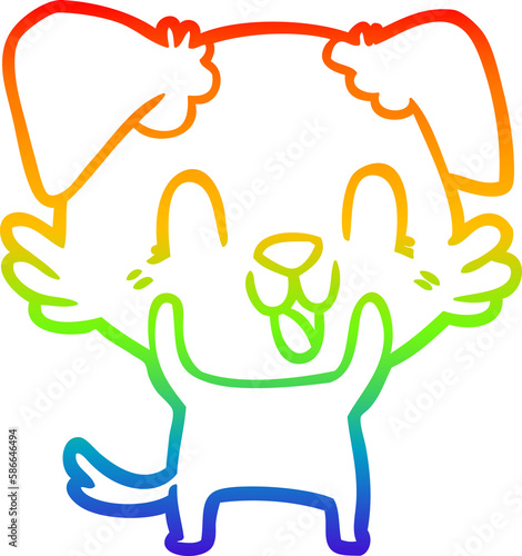 rainbow gradient line drawing laughing cartoon dog