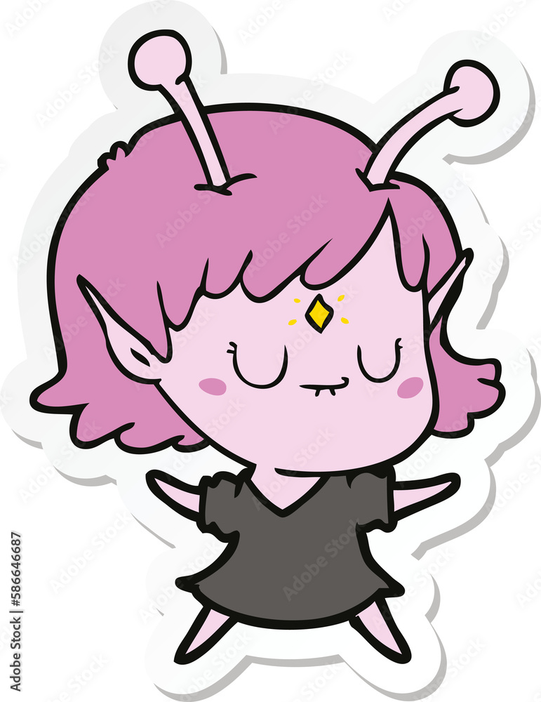 sticker of a cartoon alien girl