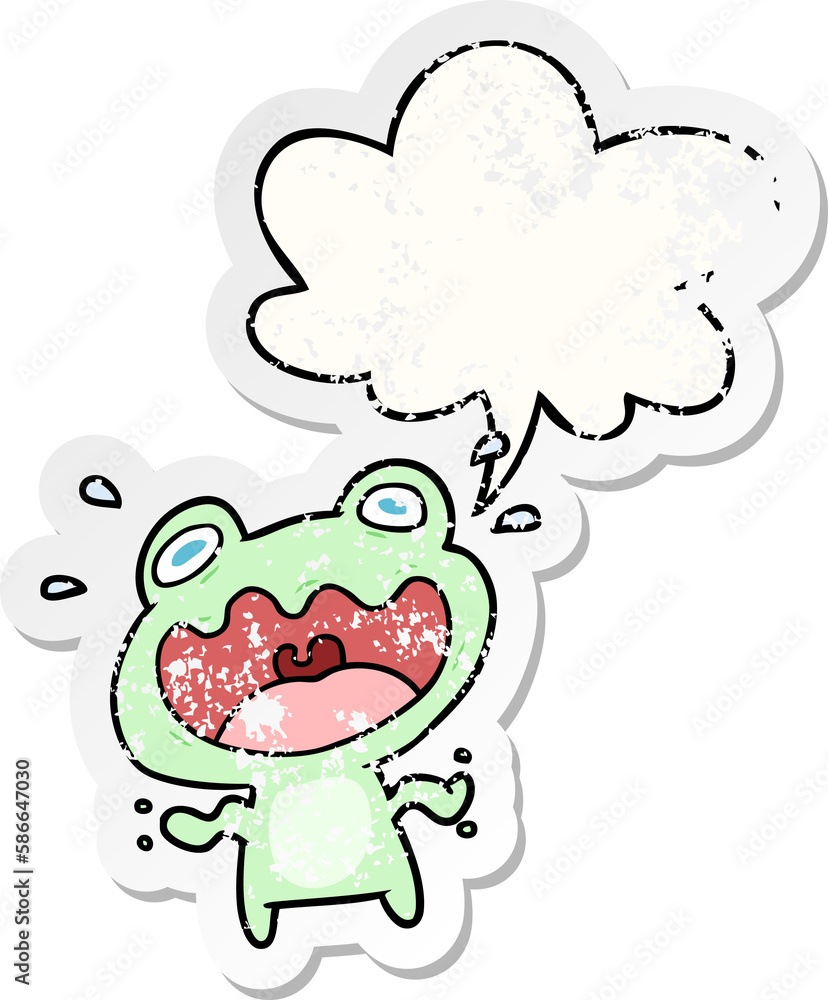 cute cartoon frog frightened and speech bubble distressed sticker cute cartoon frog frightened and speech bubble distressed sticker
