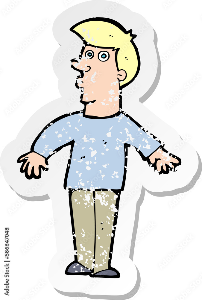 retro distressed sticker of a cartoon surprised man retro distressed sticker of a cartoon surprised man