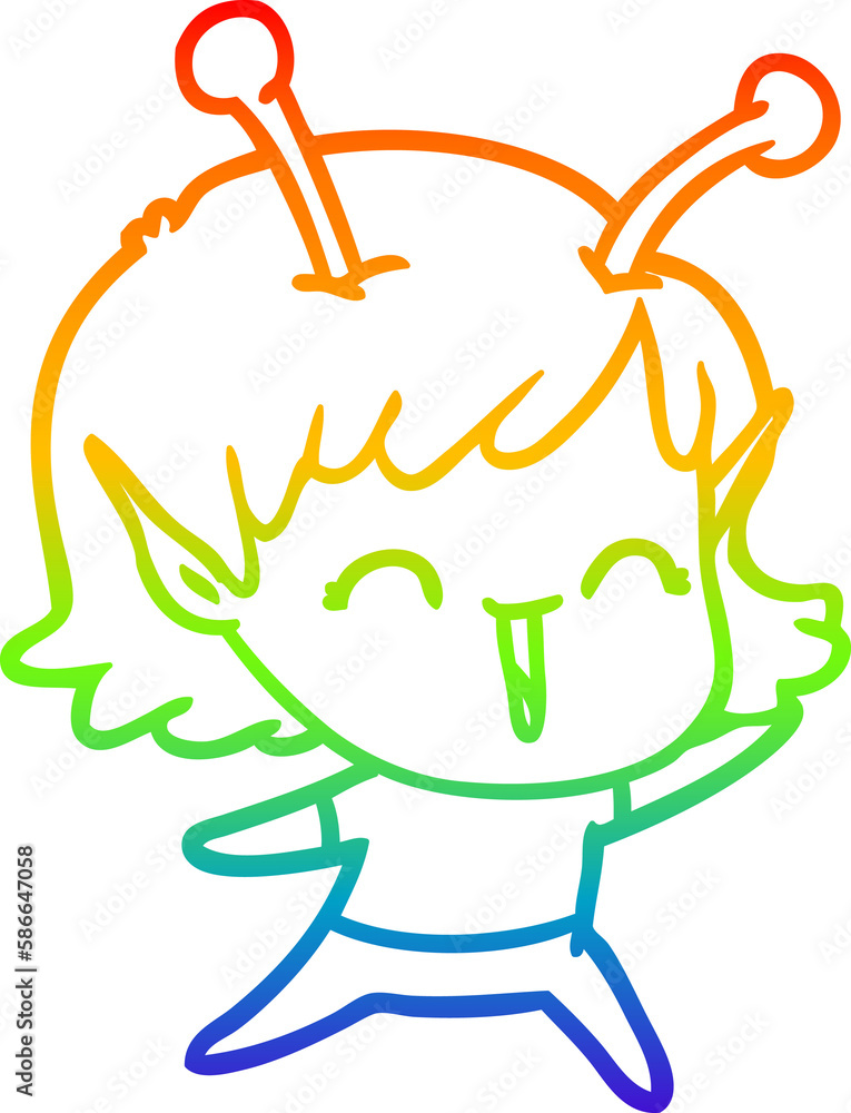 rainbow gradient line drawing cartoon alien girl laughing rainbow gradient line drawing cartoon alien girl laughing
