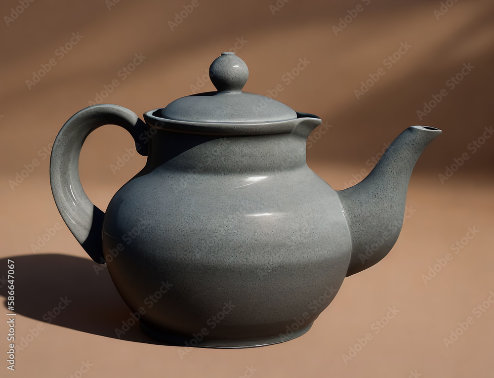 A gray ceramic teapot on a brown background. Generative AI
A gray ceramic teapot on a brown background. Generative AI