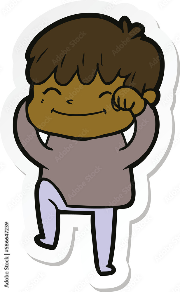 sticker of a cartoon happy boy sticker of a cartoon happy boy