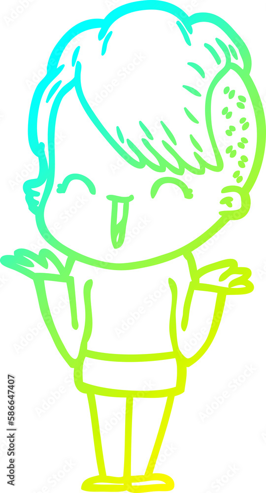 cold gradient line drawing cartoon happy hipster girl cold gradient line drawing cartoon happy hipster girl