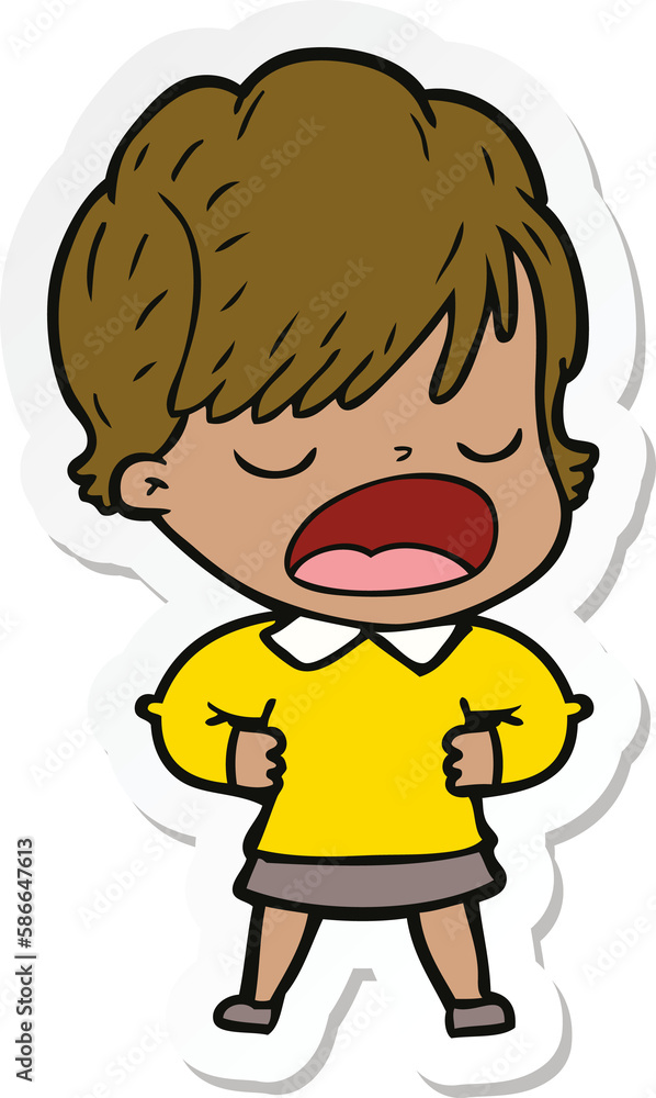 sticker of a cartoon woman talking