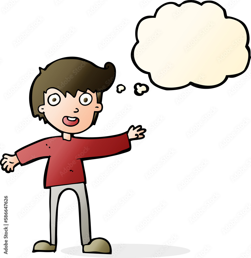 cartoon excited boy with thought bubble cartoon excited boy with thought bubble