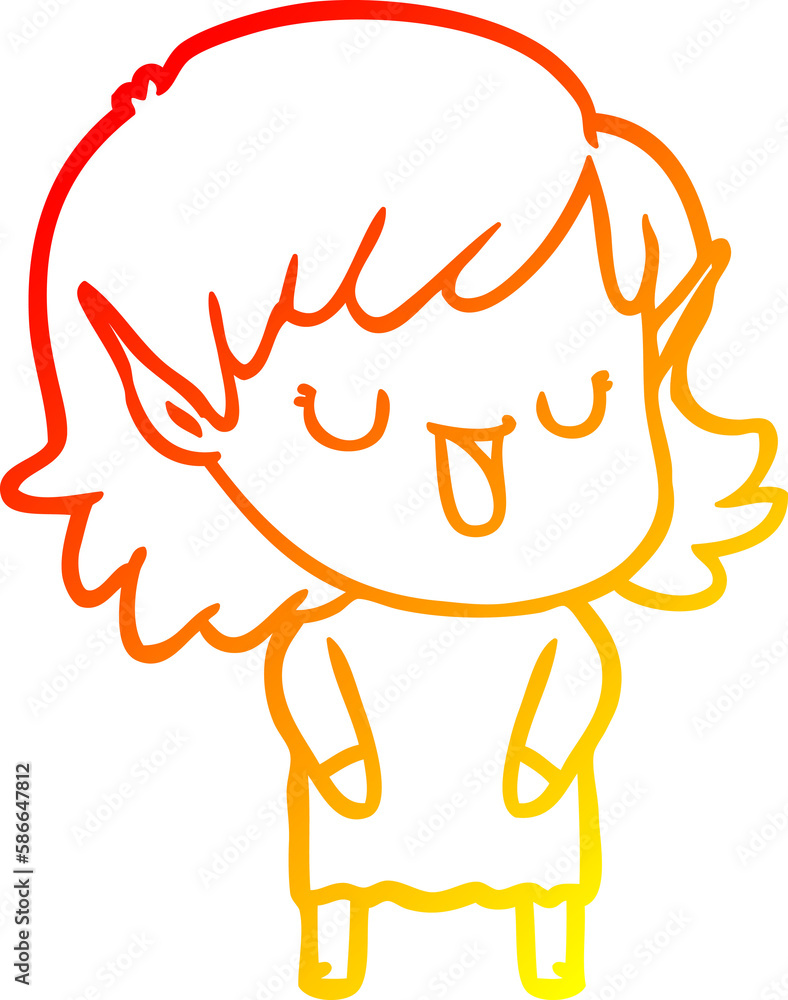 warm gradient line drawing cartoon elf girl warm gradient line drawing cartoon elf girl