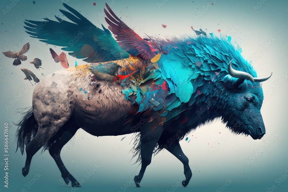 Create an abstract animal that embodies the concept of freedom . buffalo wallpaper Generative AI