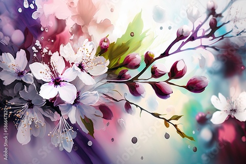 Floral flower spring abstract background of cherry blos. ai generative photo