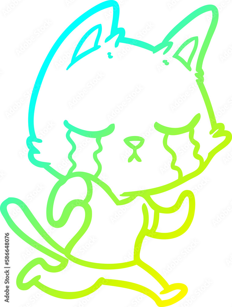 cold gradient line drawing crying cartoon cat running away cold gradient line drawing crying cartoon cat running away