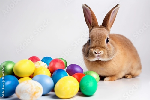 easter bunny and eggs with place for wishes and text  © Mykola