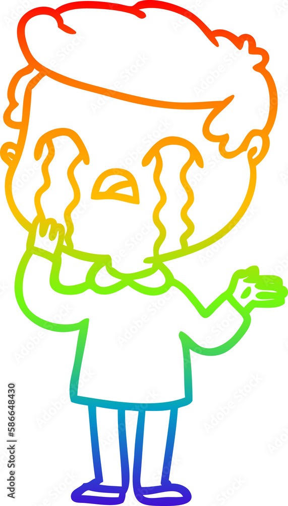 rainbow gradient line drawing cartoon man crying rainbow gradient line drawing cartoon man crying