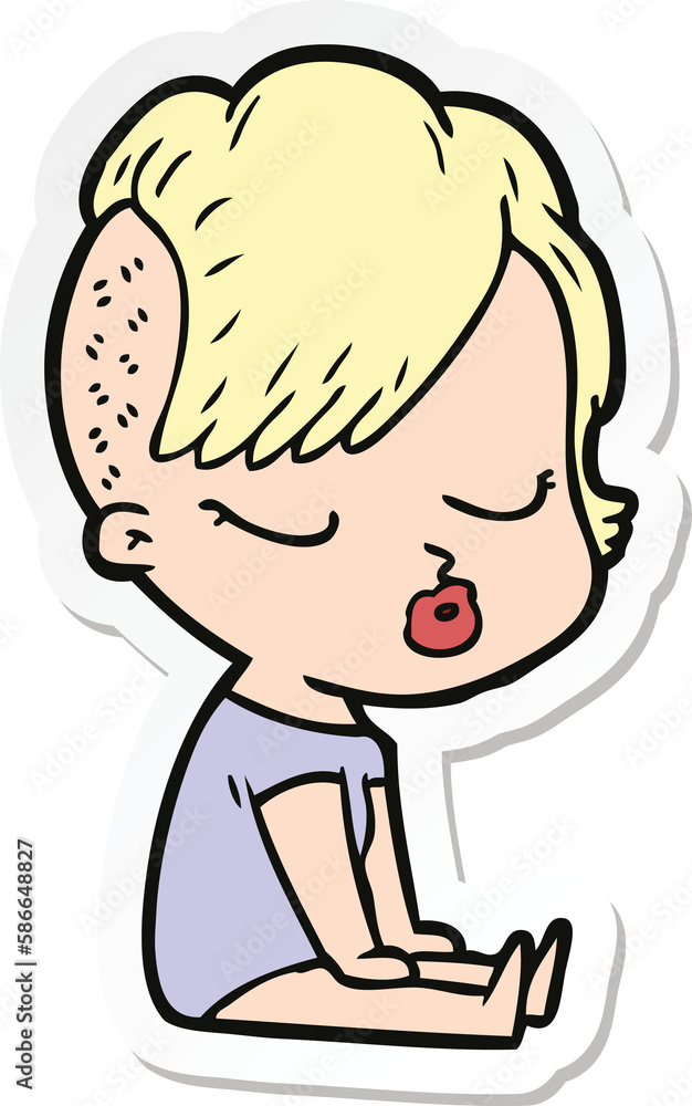 sticker of a cartoon pretty hipster girl