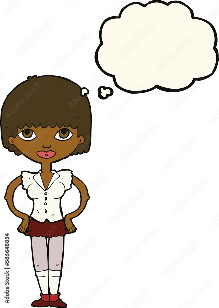 cartoon woman with hands on hips with thought bubble cartoon woman with hands on hips with thought bubble