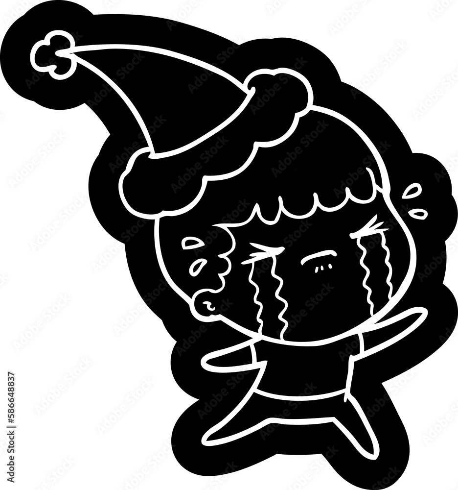 cartoon icon of a man crying wearing santa hat cartoon icon of a man crying wearing santa hat