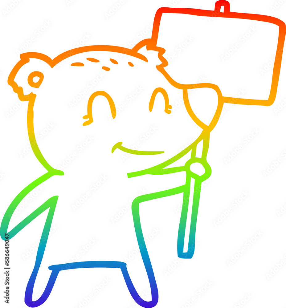 rainbow gradient line drawing cartoon bear holding sign rainbow gradient line drawing cartoon bear holding sign