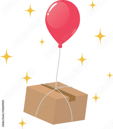 キラキラ輝く赤い風船とダンボール箱