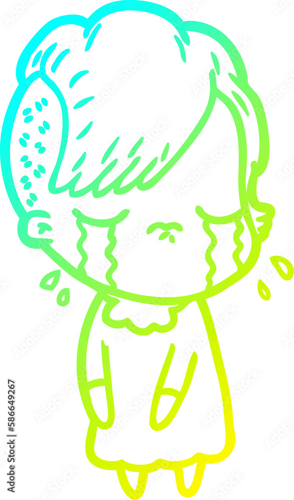 cold gradient line drawing cartoon crying girl cold gradient line drawing cartoon crying girl