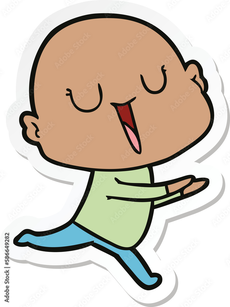 sticker of a happy cartoon bald man sticker of a happy cartoon bald man