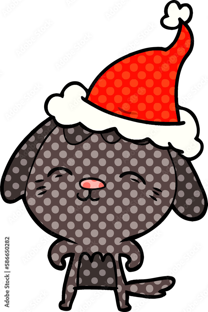 happy comic book style illustration of a dog wearing santa hat happy comic book style illustration of a dog wearing santa hat