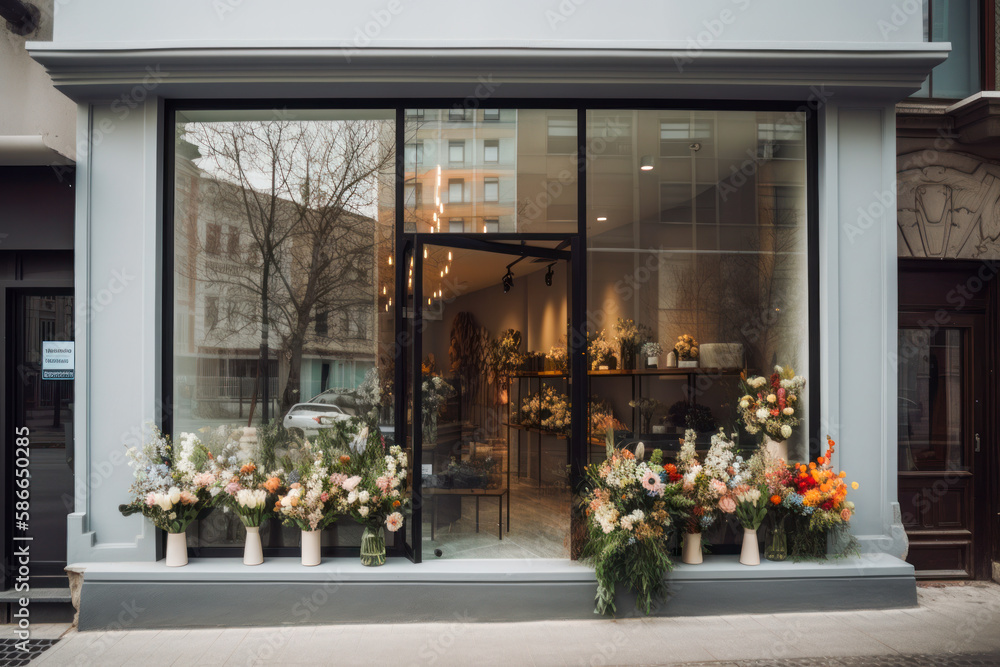 Charming Contemporary Flower Shop Facade with Stylish Entrance and