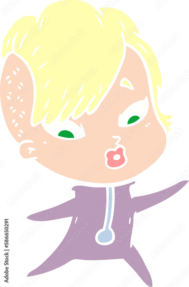 flat color style cartoon surprised girl in science fiction clothes flat color style cartoon surprised girl in science fiction clothes