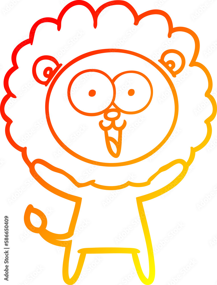 Fototapeta premium warm gradient line drawing happy cartoon lion
