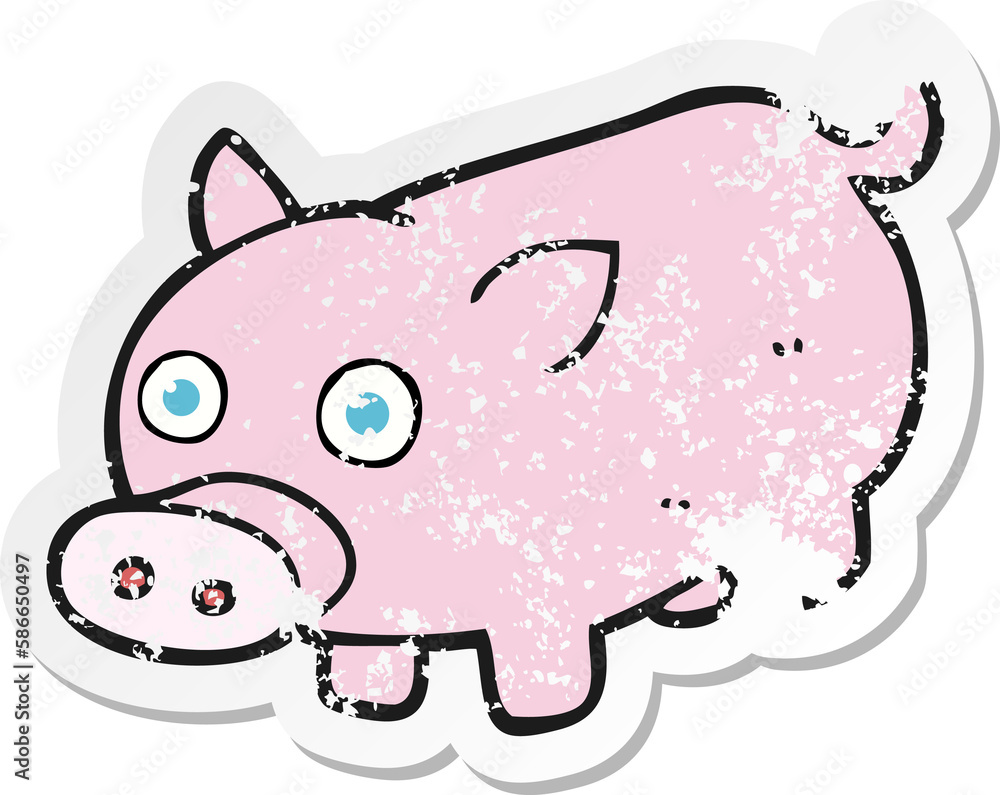 retro distressed sticker of a cartoon piglet retro distressed sticker of a cartoon piglet