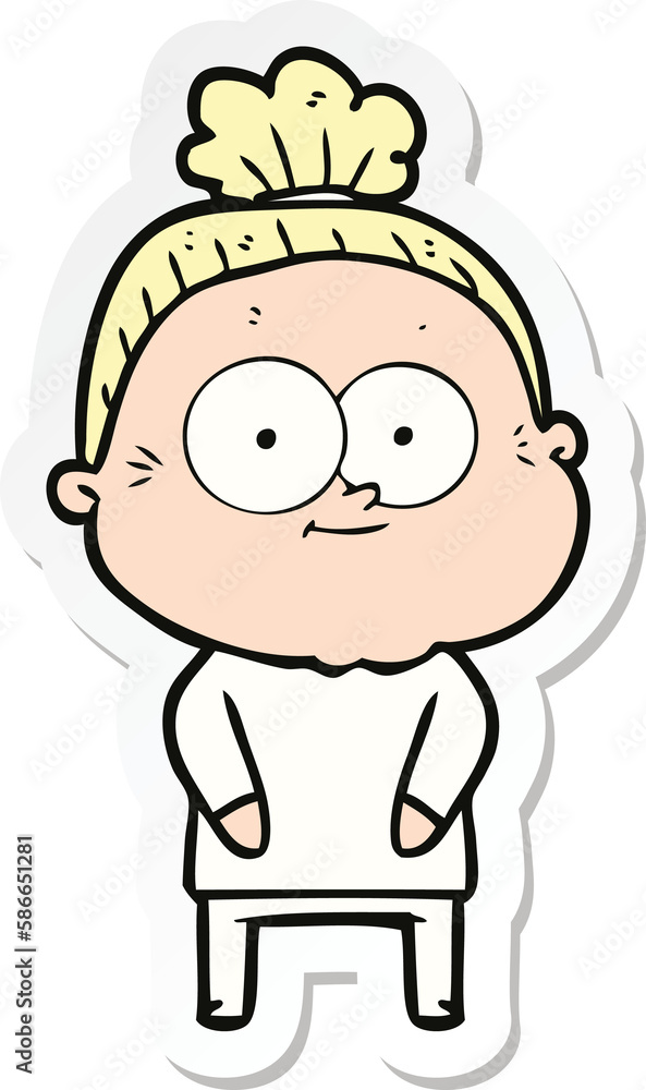 sticker of a cartoon happy old woman sticker of a cartoon happy old woman