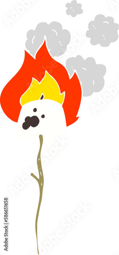 flat color illustration of a cartoon toasted marshmallow
