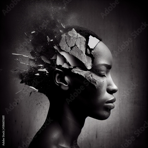 Conceptual image showing trauma of racism in Black woman. Generative AI. photo