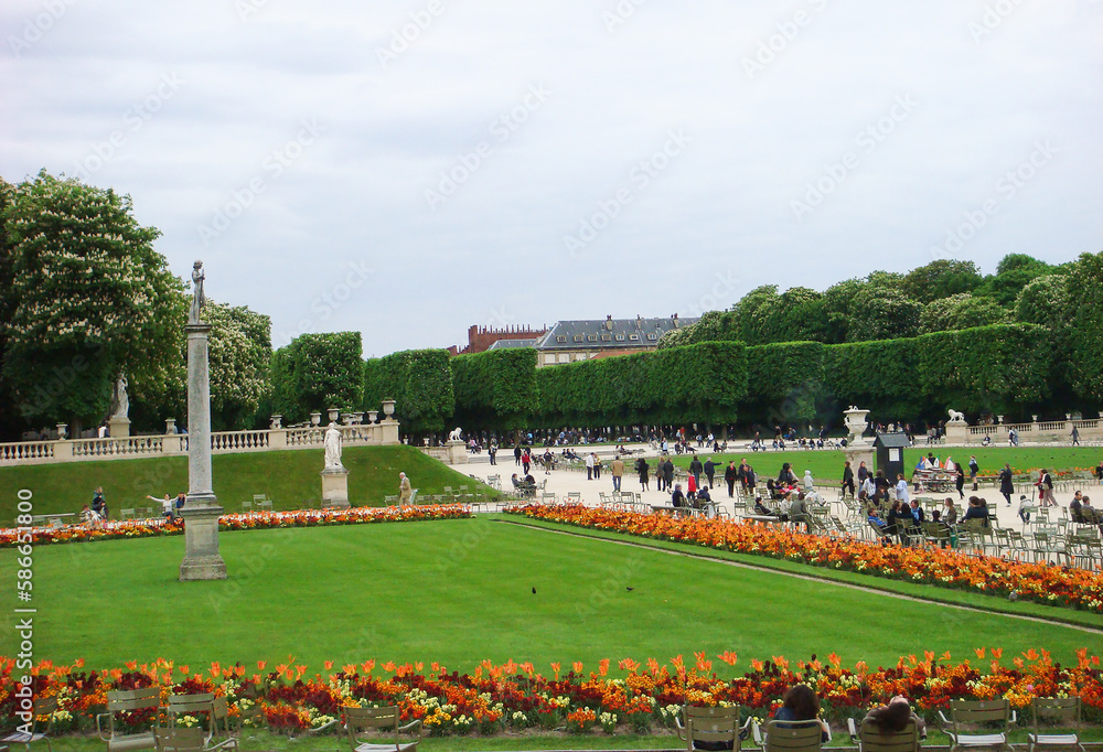 Beautiful view of the Luxembourg garden on a spring day. Paris. France.