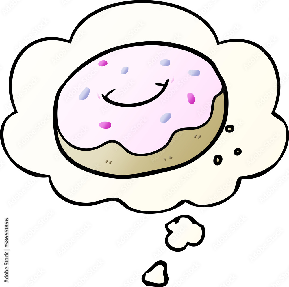 cartoon donut and thought bubble in smooth gradient style cartoon donut and thought bubble in smooth gradient style