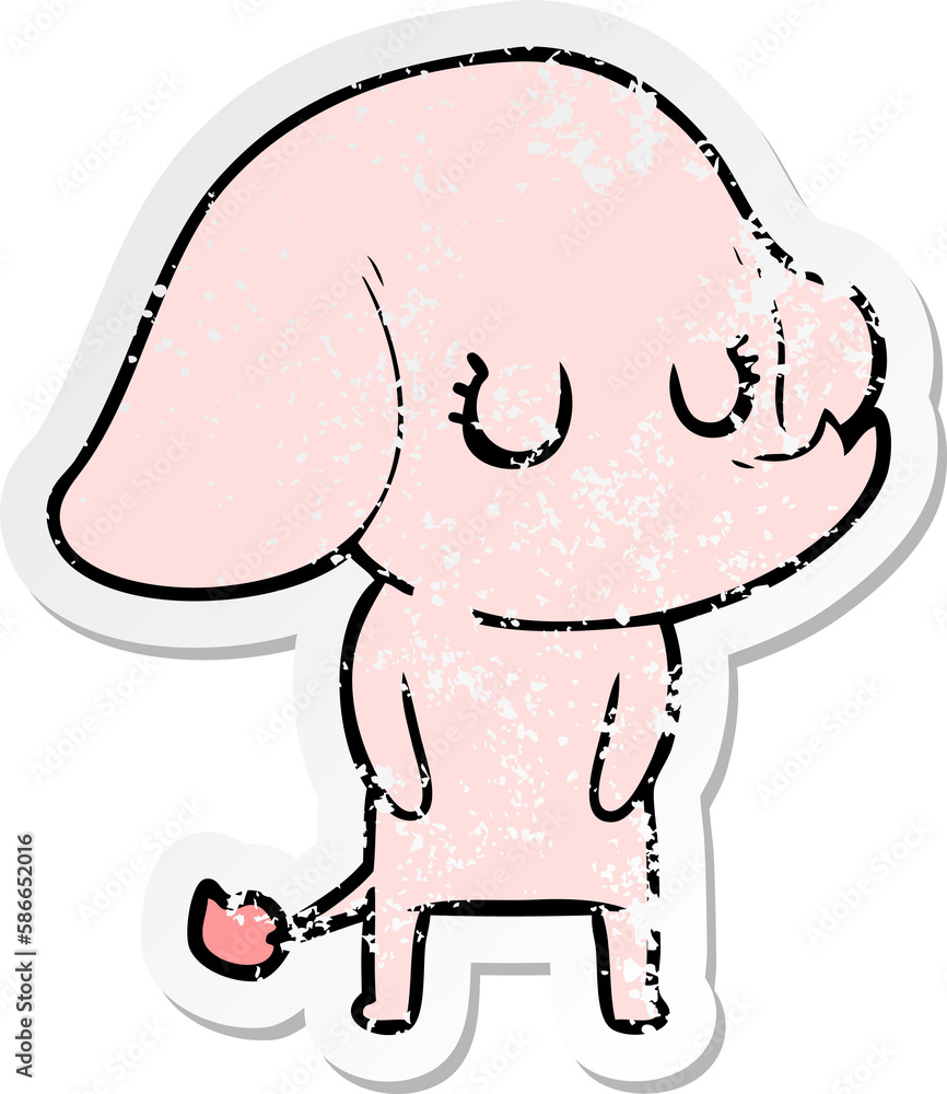 distressed sticker of a cute cartoon elephant distressed sticker of a cute cartoon elephant