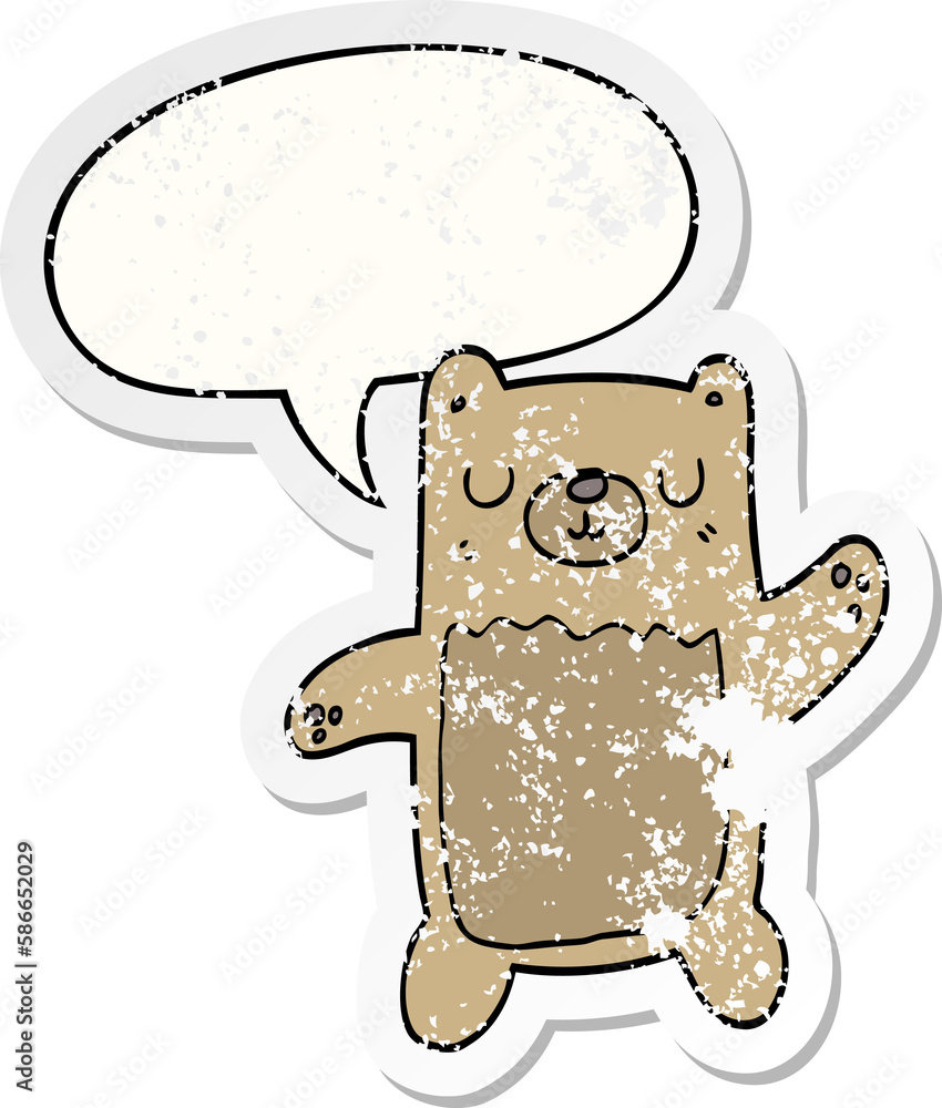 cartoon bear and speech bubble distressed sticker cartoon bear and speech bubble distressed sticker